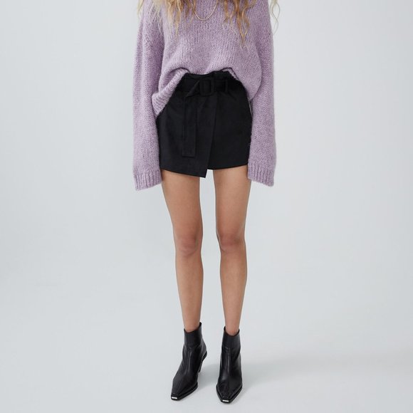 ZARA BLACK FAUX SUEDE BELTED SHORTS SKORT $59.90 - Picture 5 of 8